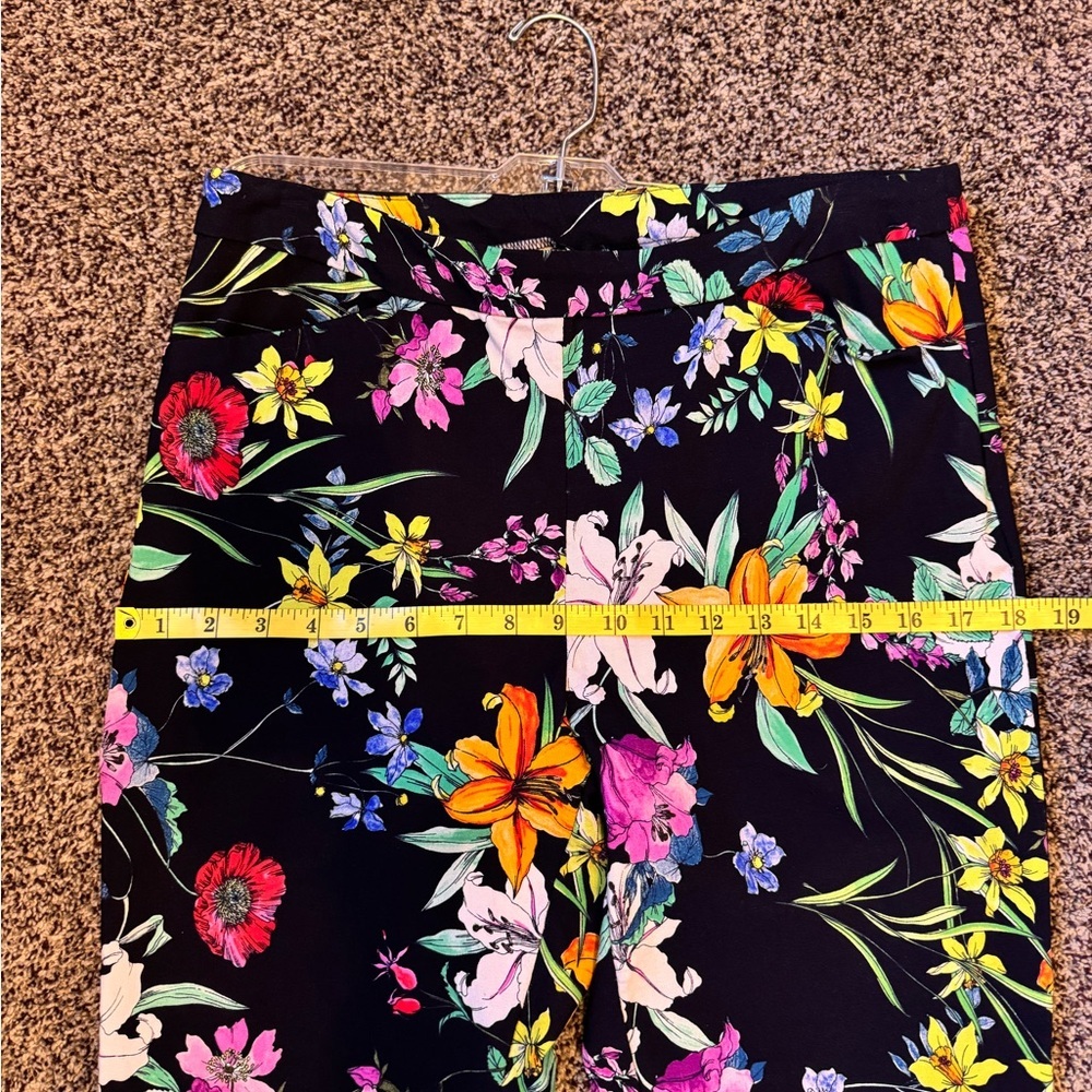 Tribal Floral Print Womens Capri Pants Sz 10 Dark Navy Blue Multi Color Flowers - Picture 8 of 9